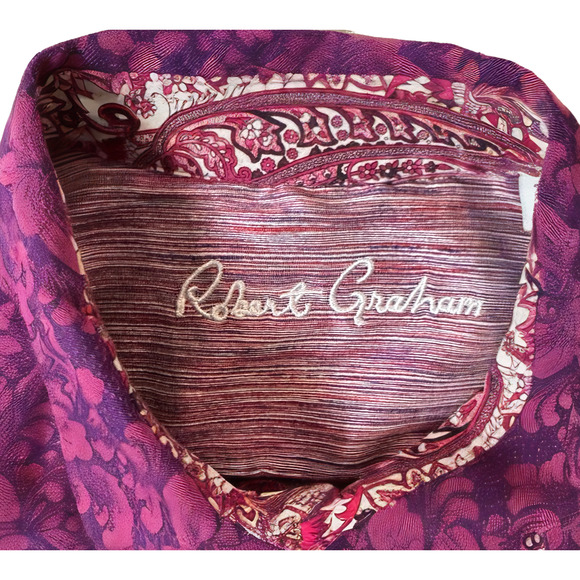 Robert Graham Long Sleeve Pink & Purple Print Button-Up Shirt size XL - Picture 3 of 10